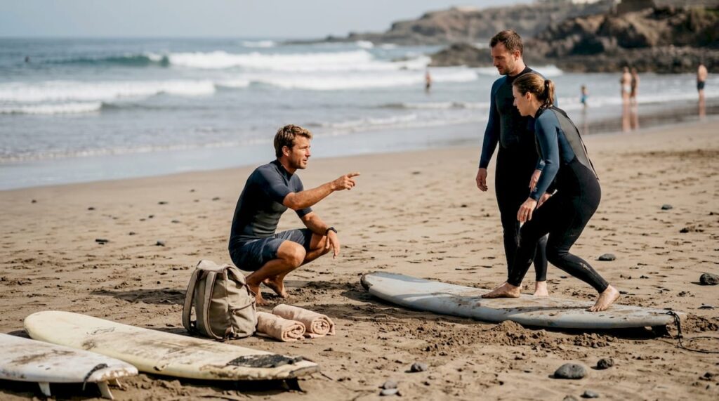 Clases de surf en la playa de Tenerife con un monitor profesional