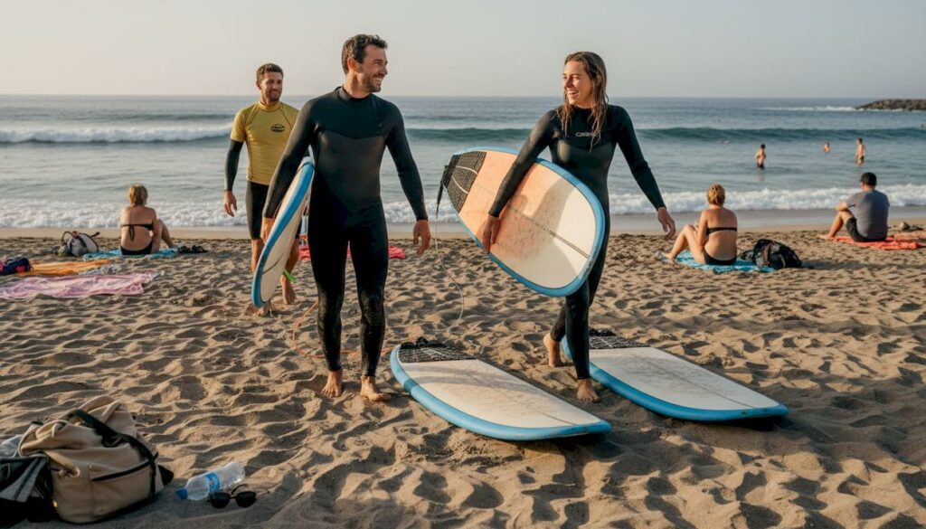 Primeros pasos de surfistas novatos en las aguas de Tenerife